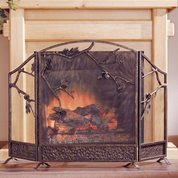 Pinecone Fireplace Screen Cast Iron and Aluminum Lodge Decorative